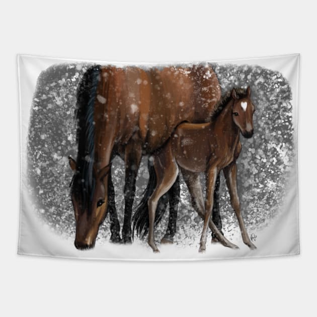 Horses in the snow Tapestry by Vladislava