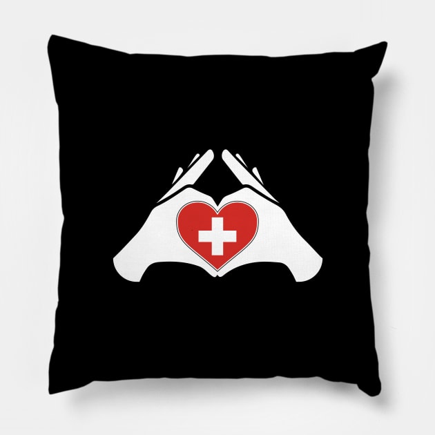 Switzerland  love flag hand designs Pillow by D_designs