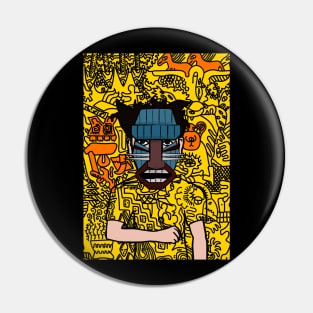 Discover NFT Character - MaleMask Doodle Named Eve with Hawaiian Eyes on TeePublic Pin