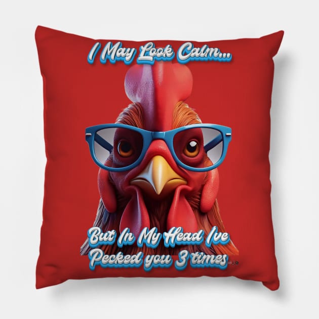 Rooster Pecked 3 Times by focusln Pillow by Darn Doggie Club by focusln