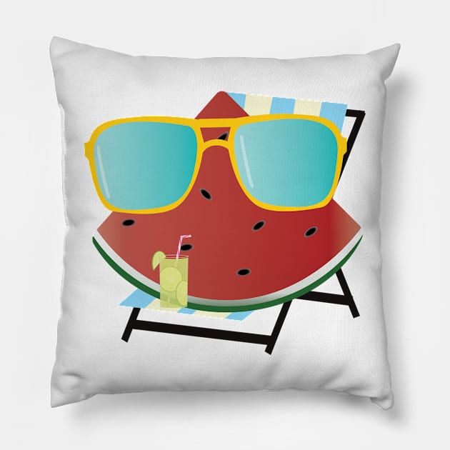 Funny Watermelon with sunglasses illustration Pillow by sigdesign