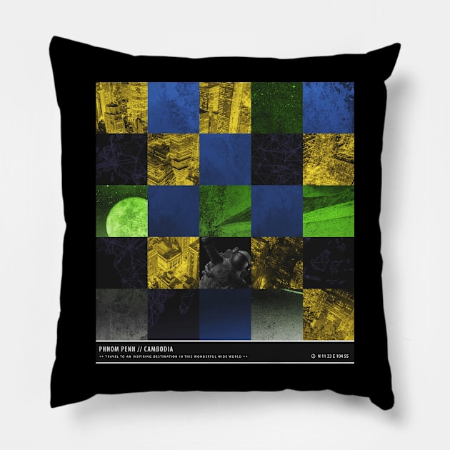 Phnom Penh Cambodia Aesthetic Pixel Cubes Pillow by MapYourWorld