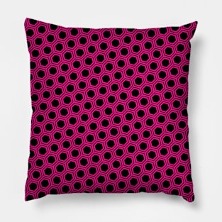 Pattern hexagonal pink on black background Pillow