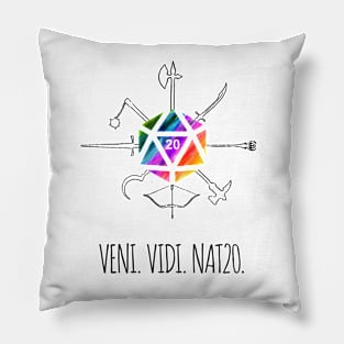 Veni. Vidi. Nat20. - rainbow & black - LGBTQ+ ttrpg dice Pillow