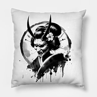 Sumie Enso Japanese Brushstroke Oni Geisha Demon Pillow