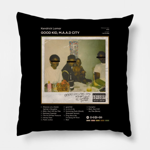 Kendrick Lamar - good kid, m.A.A.d city Tracklist Album Pillow by 80sRetro