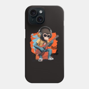 Monkey with headphone plays the guitar Phone Case