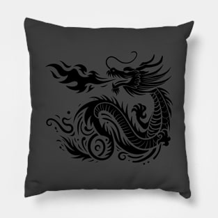 Mythical Dragon Breathing Fire in Dynamic Motion Pillow