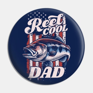 Reel Cool Dad - Retro Fishing American Flag Father's Day Pin