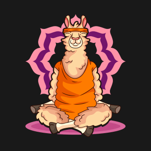 Llama with Headband Sitting and Meditating Funny Yoga Lover T-Shirt