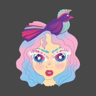 girl with bird on hair T-Shirt