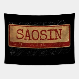 Saosin text Aliska text red gold retro Tapestry