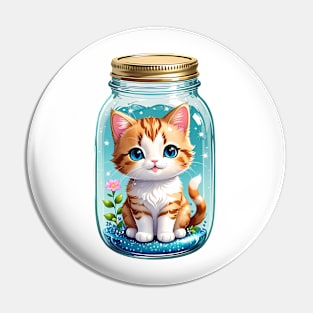 Cute Kawaii Cat With Flowers In Mason Jar Pin