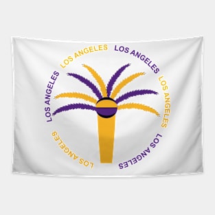 Palm tree with yellow purple ball Tapestry