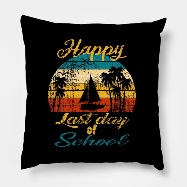 Happy Last Day Of School Retro Vintage Gifts Pillow by UranusArts