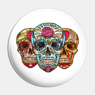 Three Colorful Skulls Art Design Pin