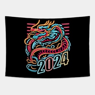 YEAR OF THE DRAGON 2024 80'S NEON VIBE RETRO Tapestry