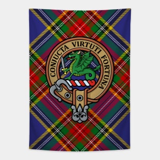 Clan MacBeth Crest over Tartan Tapestry