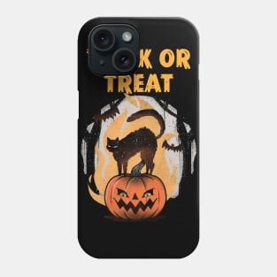 Trick Or Treat Black Cat & Pumpkin Halloween Design Phone Case