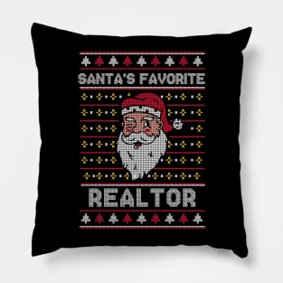 Santa's Favorite Realtor // Funny Ugly Christmas Sweater // Real Estate Holiday Xmas Pillow