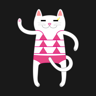 White Cat Wearing a Pink Bikini Swimsuit T-Shirt