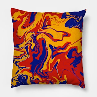 Shades of Bold Red Yellow Blue Aesthetic Marble Pattern Pillow