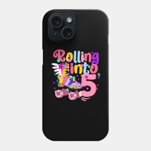 rolling into 5 - 5th birthday girl roller skates theme party Phone Case