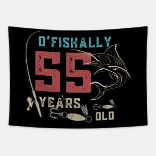 O’fishally 55 Years Old, Funny Fishing Dad Grandpa Birthday Gift Tapestry