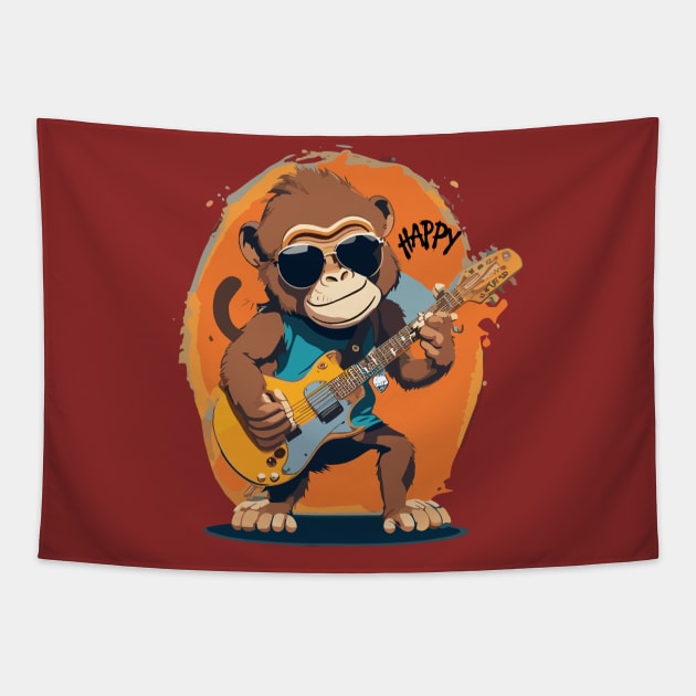 Monkey Play Guitar Tapestry by ReaBelle