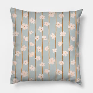 Peach flowers on green and orange vertical stripes background Pillow