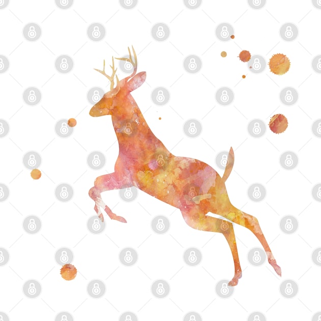 Running Deer Watercolor Painting by Miao Miao Design