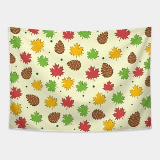 Colorful Autumnal Leafs & Pine Cones - Nature Pattern Tapestry