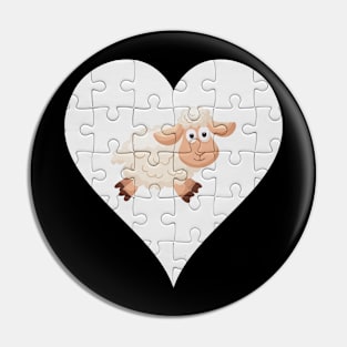 Jigsaw  Sheep Heart Design - Farm Animals Sheep Pin