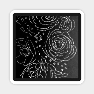 Silvery Glittered Floral Magnet