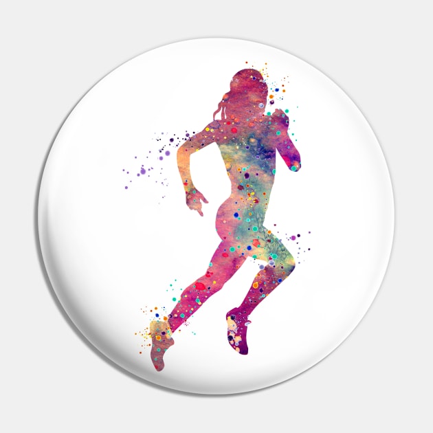 Girl Running Watercolor Silhouette Pin by LotusGifts