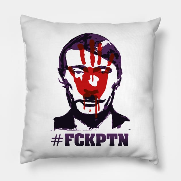 Fuck Putin (with bloody hand motif) Pillow by GraphicGibbon