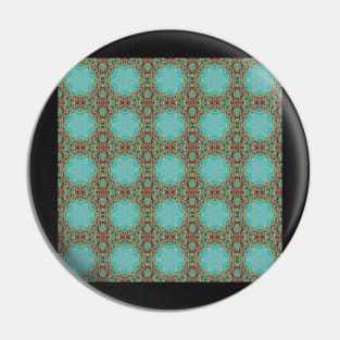 Turquoise and Gold gemmed Kaleidoscope pattern 11 Pin