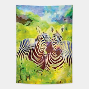 Couple Zebra in the Jungle Tapestry