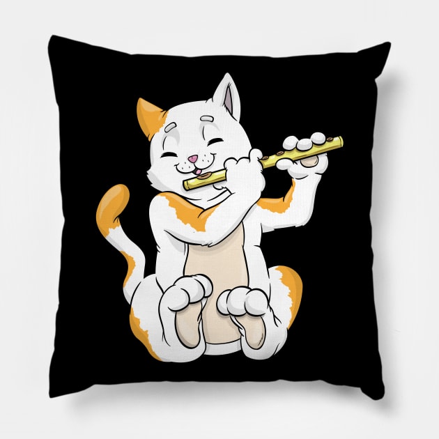 Beautiful cat is playing the flute Pillow by Markus Schnabel