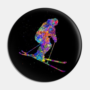 Ski player watercolor art Pin