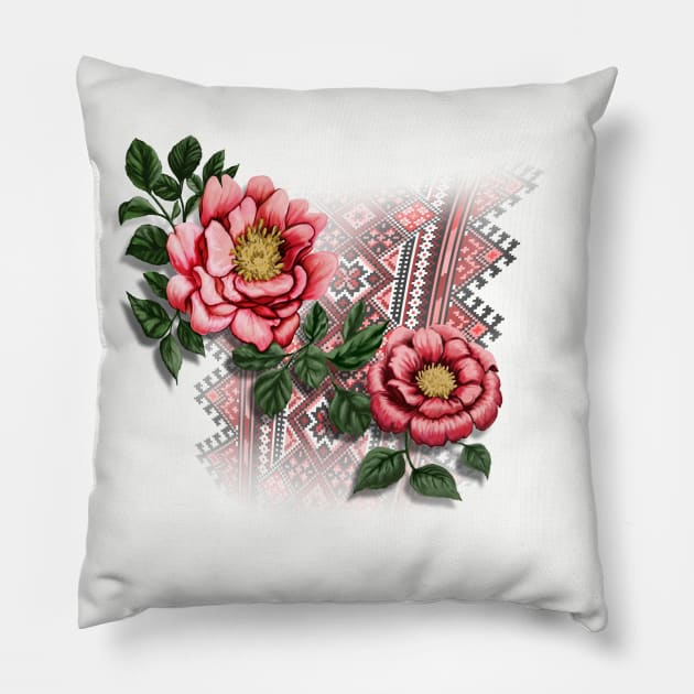 Flowers and pattern ukranian Pillow by xlhombat