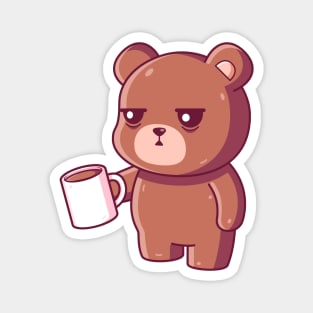 Cute brown bear drinking coffee Magnet