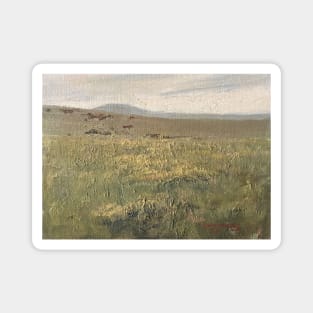 Grazing Cows Oil on Canvas Painting Magnet