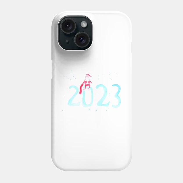 Watercolor 2023 and Santa Claus, new year art decoration, sketch. Illustration hand drawn modern Phone Case by grafinya