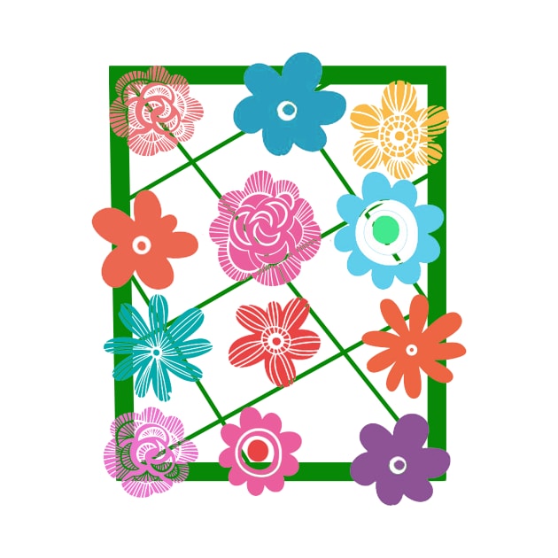 Cute Floral Trellis with Funky Colorful Summer Flowers by Scarebaby