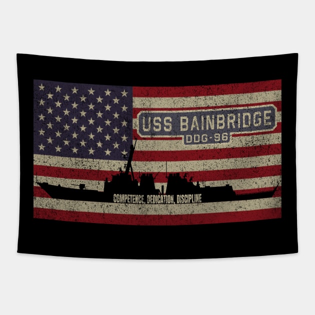 Bainbridge DDG-96 Arleigh Burke-class Guided Missile Destroyer Vintage USA  American Flag Gift Tapestry by Battlefields