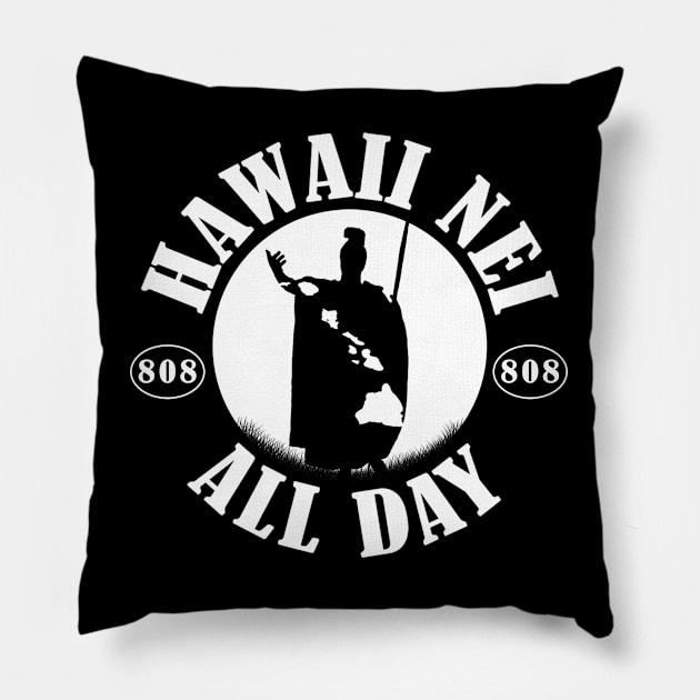 HNAD Rising Sun (white) King Kamehameha by Hawaii Nei All Day Pillow by hawaiineiallday