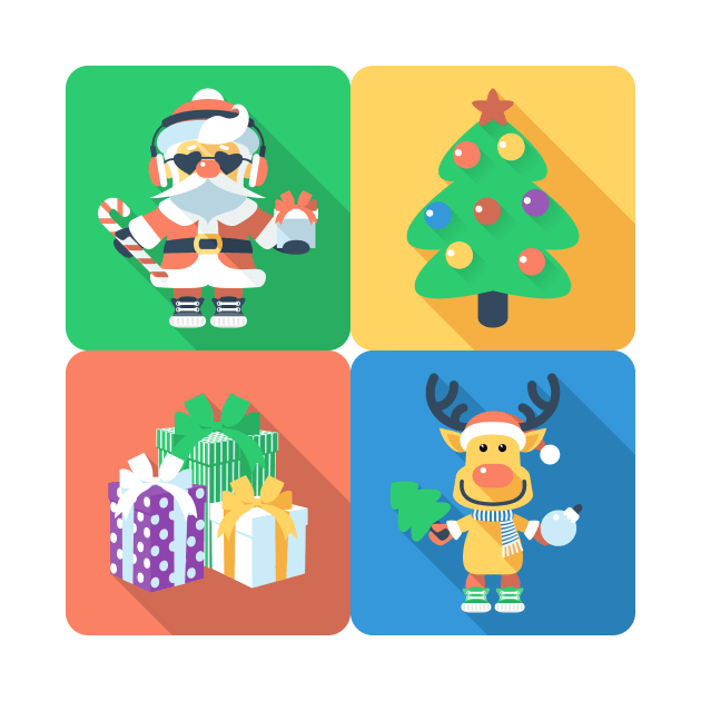 Santa Claus and Santa's reindeer, Christmas tree and gifts by kavalenkava