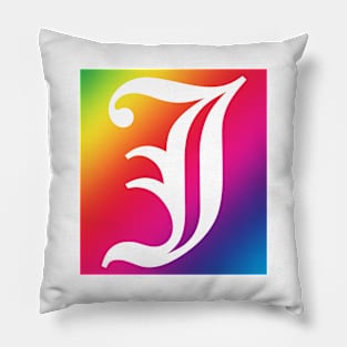 Rainbow White Letter J Pillow