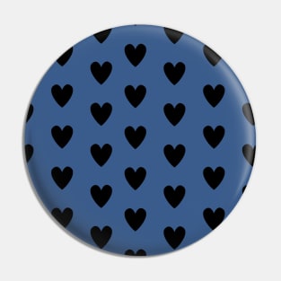 Black Hearts, Polka Dots, Pattern on Blue Pin